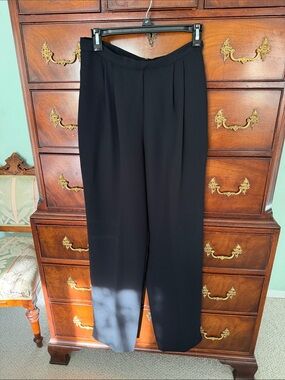 Vintage Night Lights Designer Dressy Black Crepe Straight Leg Women's Pants